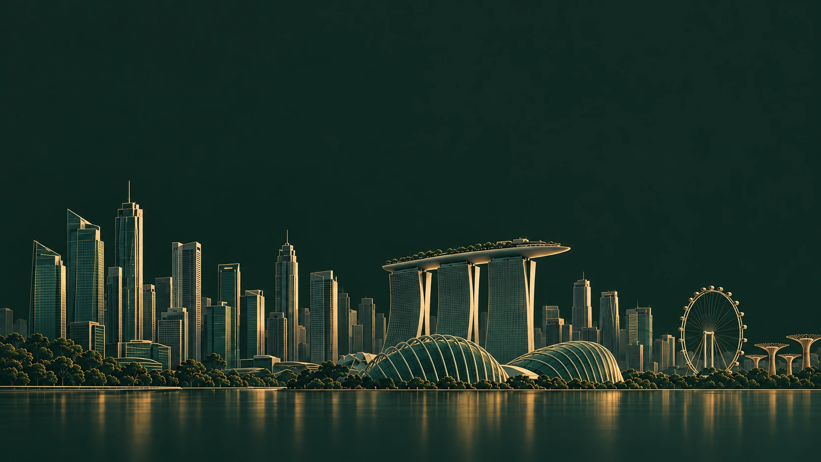 Minimal artwork of the Singapore skyline, Marina Bay Sands and Singapore Flyer
