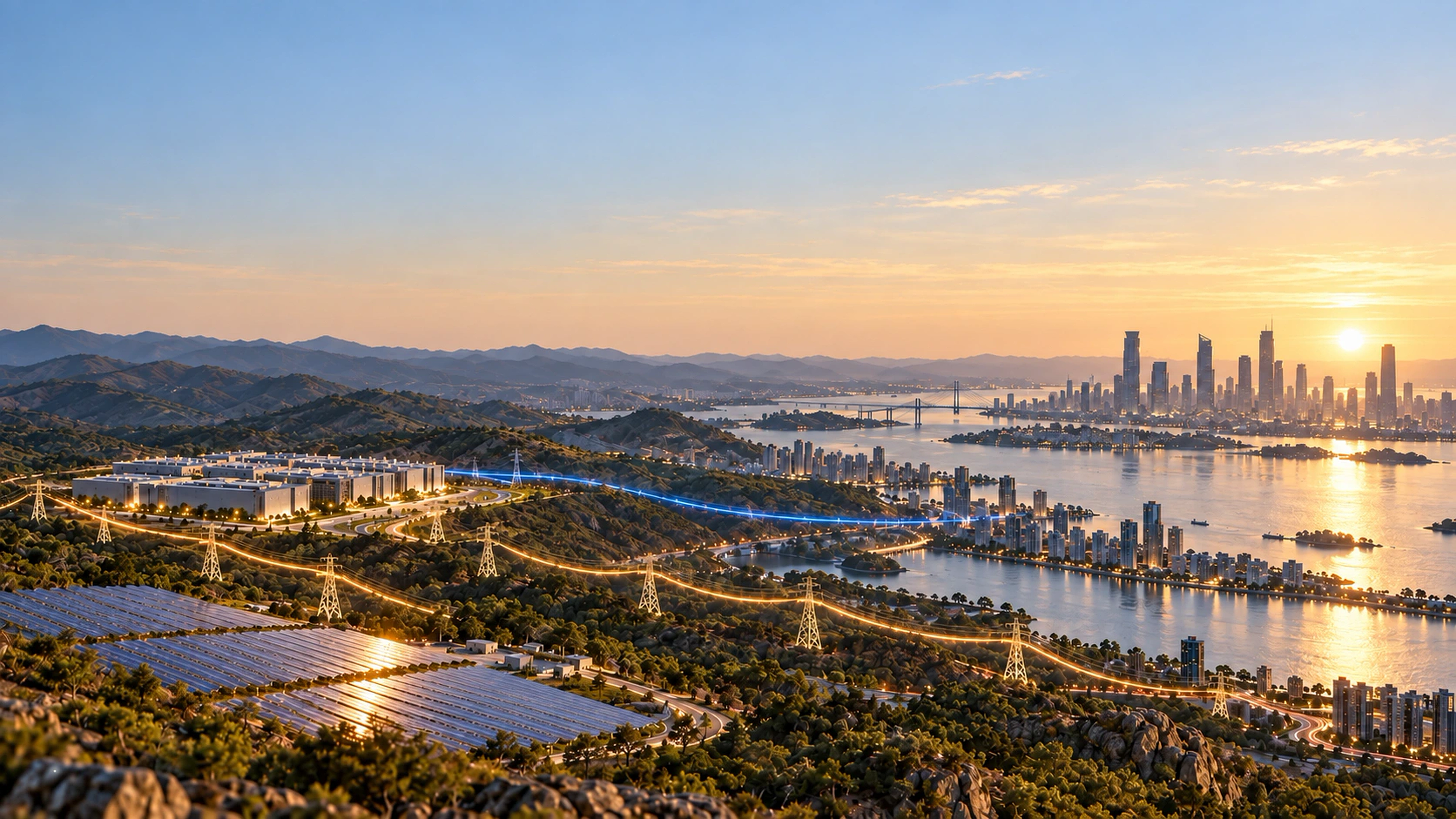 City connected to data centre and electricity infrastructure